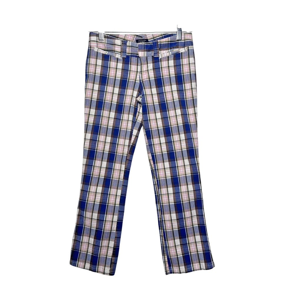 Vintage Abercrombie & Fitch Y2K Pants Womens 00 Blue Brown Pink Plaid Preppy